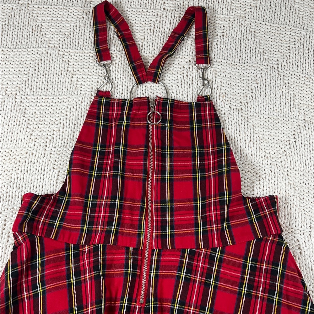 Hot Topic Red/Black Plaid O-Ring Skirtall Overall Zipper Dress - Picture 4 of 16